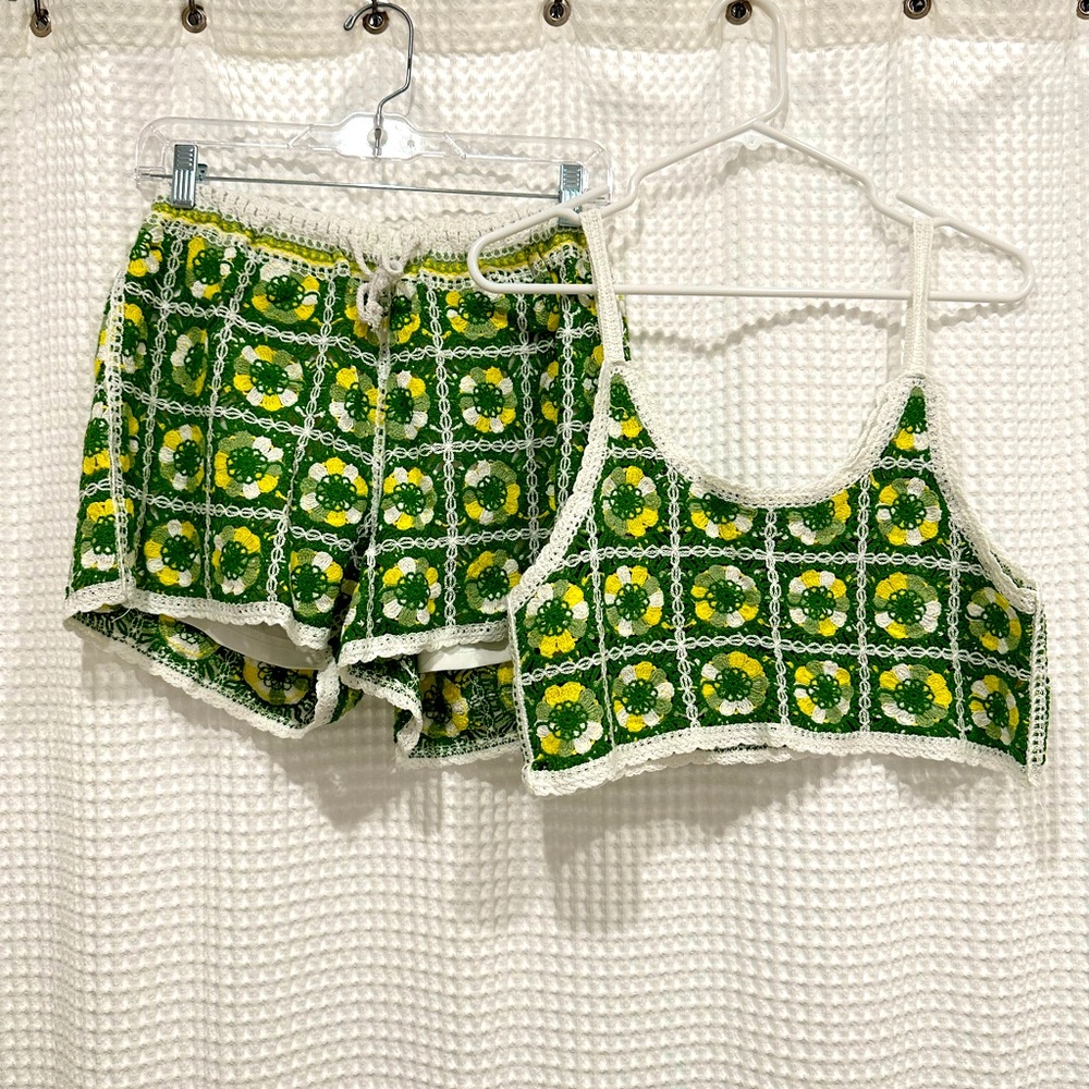 Crochet Set Matching Crop Top and Shorts